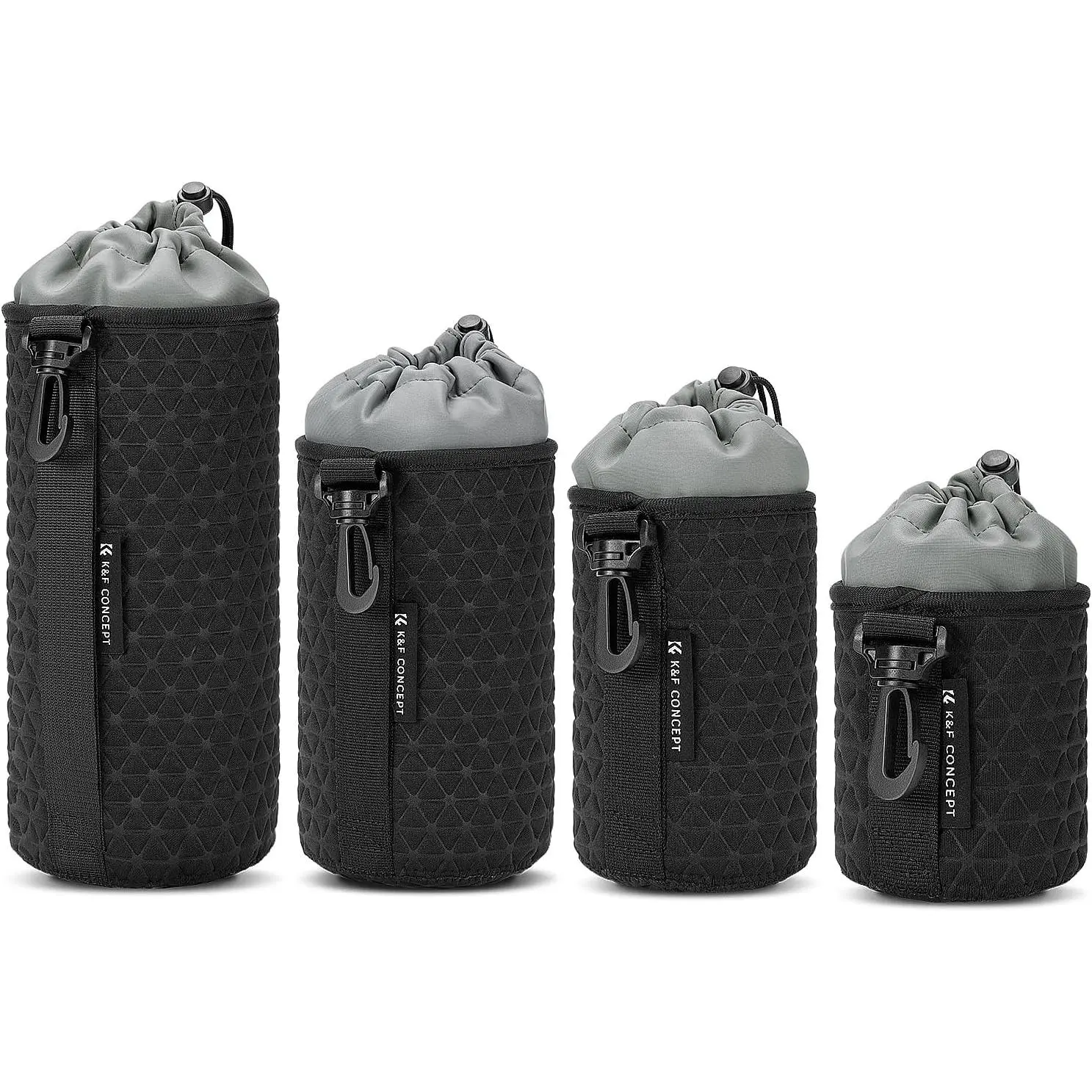 K&F CONCEPT 4-Pack Camera Lens Pouch Set, Drawstring Protective Bag with Protection, Camera Accessories for DSLR and SLR Lenses