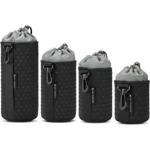 K&F CONCEPT 4 Pack Camera Lens Pouch Set, Drawstring Lens Protective Bag, Camera Lens Case for DSLR SLR Lens