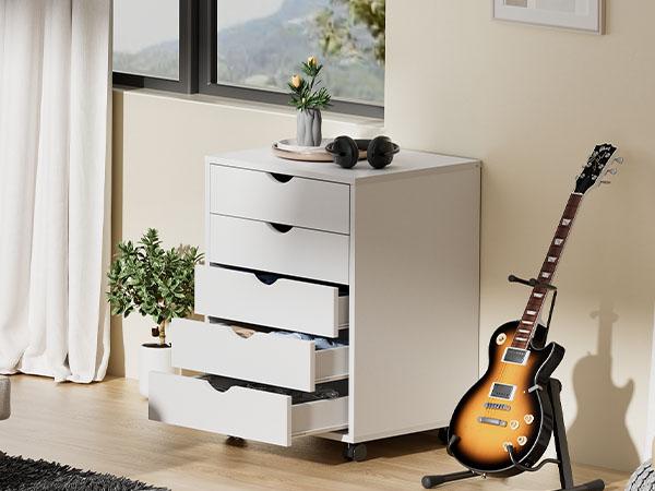 【Deal】Sweet Furniture S - 5 Drawers, Wood File Cabinet Home Office Portable Mobile Storage