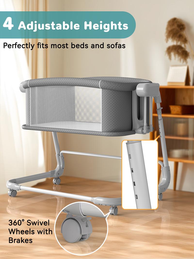 Electric Rocking Bassinet for Baby – Automatic Bluetooth-Enabled Smart Crib with Wheels, 4-Height Adjustable Bedside Sleeper, 5-Speed Swing for Newborns & Infants