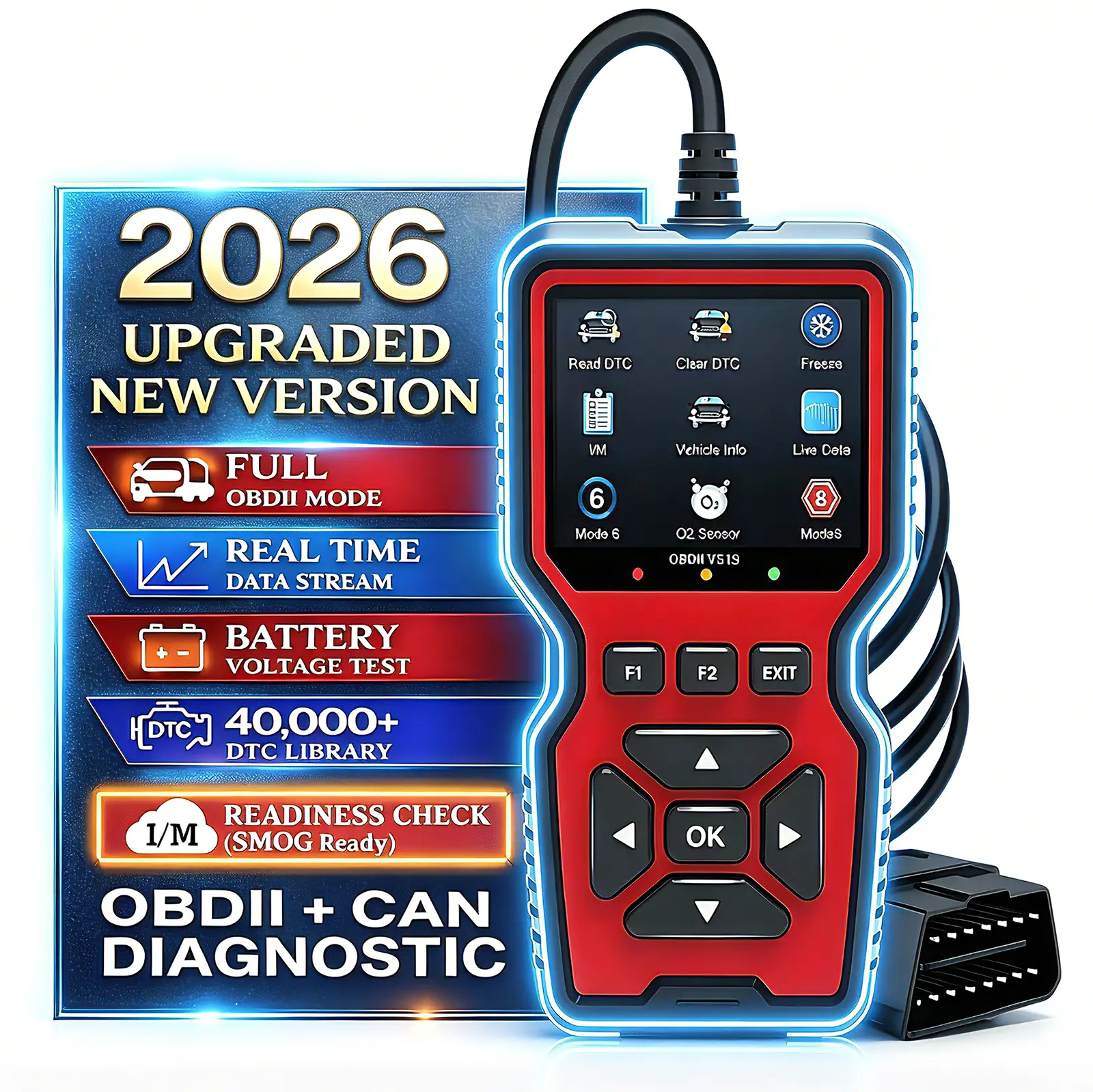 Professional OBD2 V519 Scanner - 2026 Upgraded OBDII + CAN  Reader, Live Data, Battery Test, 40000+ DTC Library, I/M Readiness, Check  Light & Smog Test - All Vehicles After 1996 system diagnostics engine code
