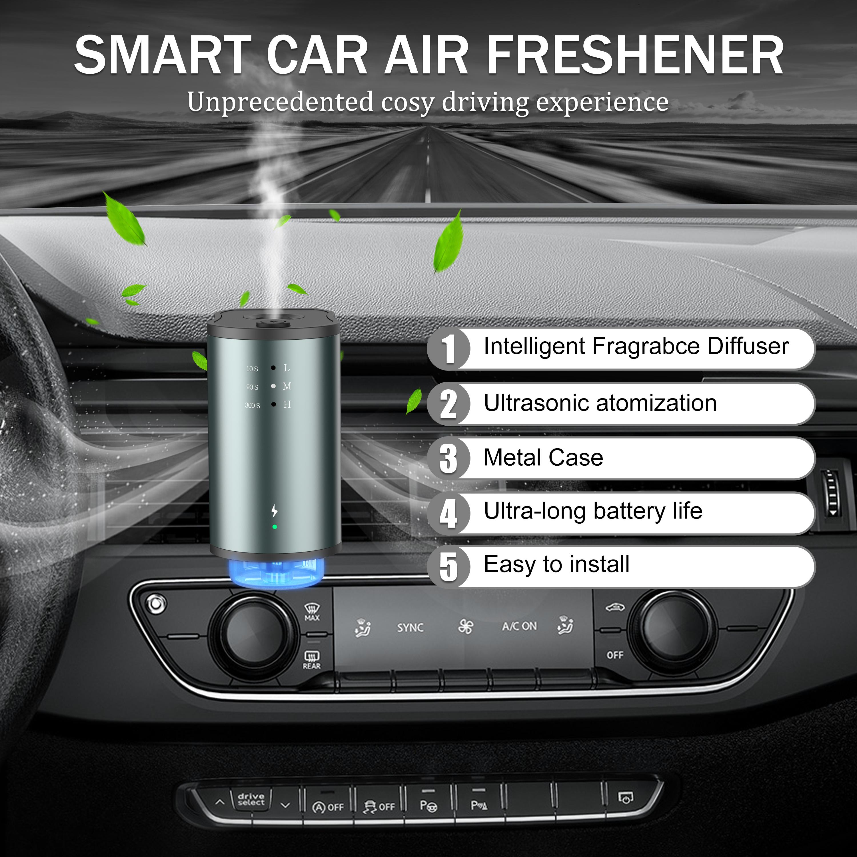 Smart Car Air Freshener: Three-Level Scent Control, Portable Waterless Diffuser, Aromatherapy with 3*10ML Natural Scents