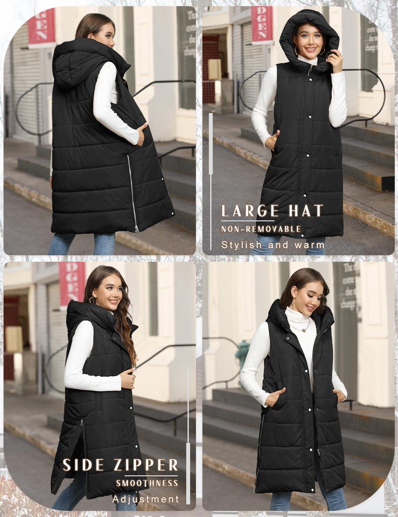 Women's long Quilted Vest hooded sleeveless Button Down puff vest cotton padded puffer jacket winter coat Casual  FallFreshness #outdoorfun
