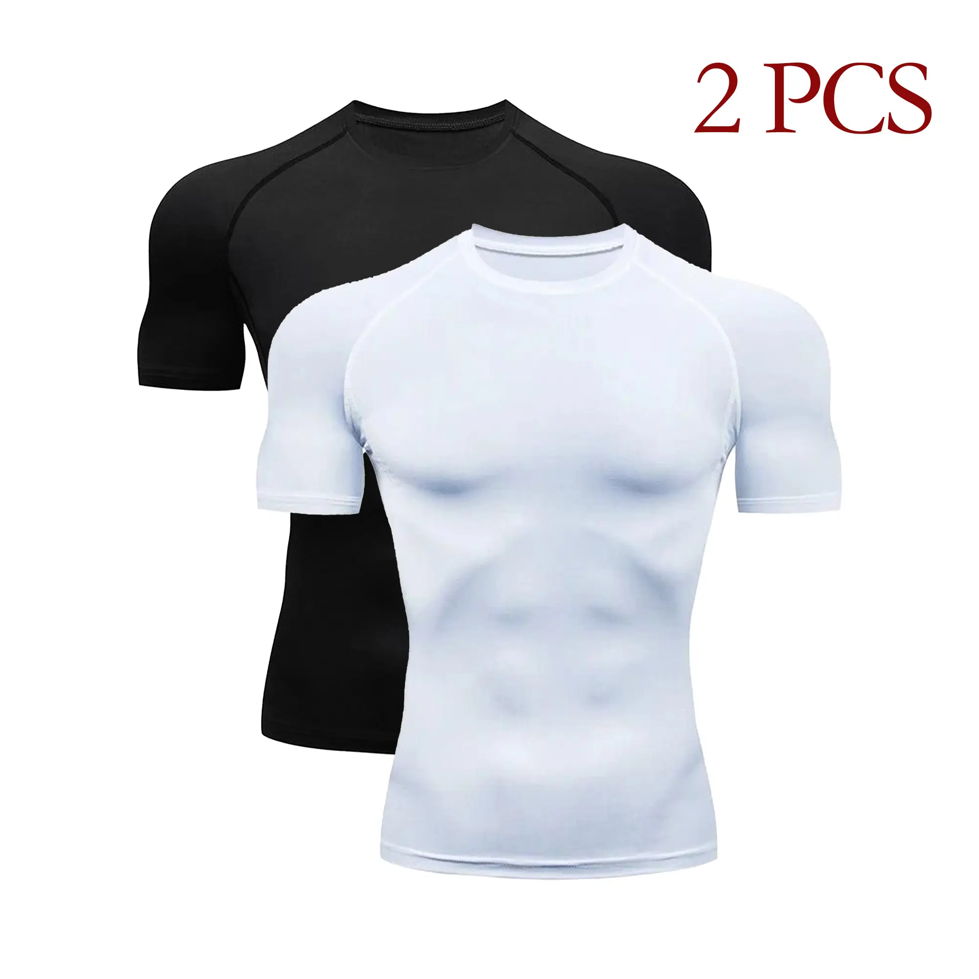 2-pack men’s multi-color compression short-sleeve T-shirts—quick-drying, moisture-wicking, breathable, stretchy, slim fit athletic base layer tops suitable for gym workouts and running training.
