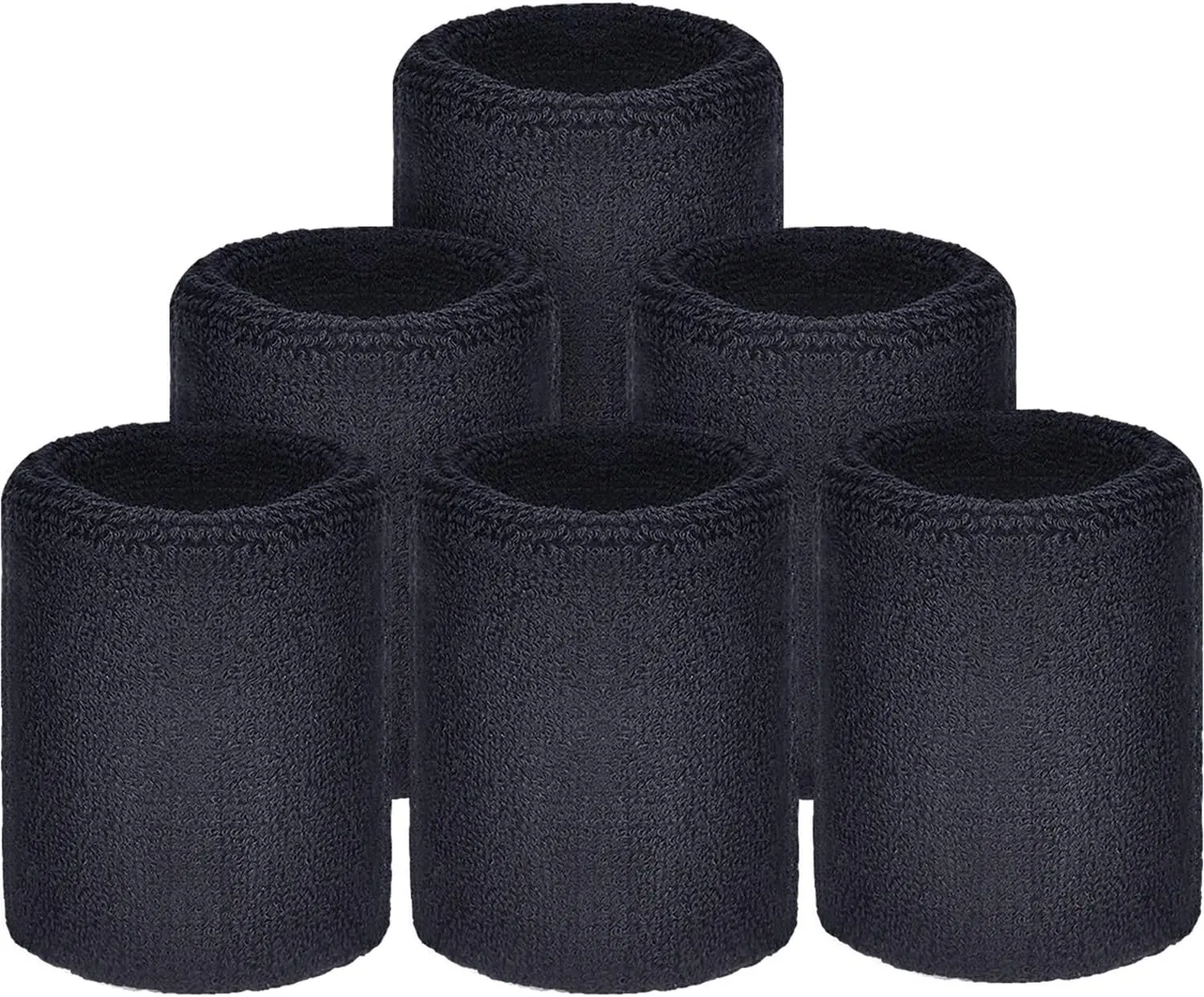 Cotton Sports Wrist Sweatbands (3.15 x 3.15 inches, Pack of 6) - Sweat-Absorbent for Adults, All Seasons, Basketball, Baseball & Softball, Double Layers, Hands Or Machines Wash, Organic Cotton, Absorbs Sweat, Good Absorbent, Imported, Exercise Wear, Sport