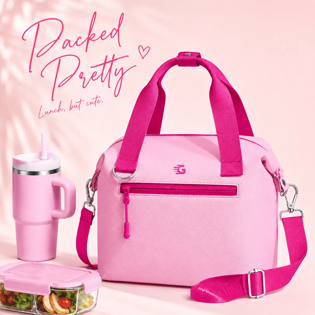 Pastel Pink Insulated Lunch Bag for Women, 10L Lightweight Cooler Tote with Adjustable Strap, Leak-Resistant Lining for College, Work & Travel