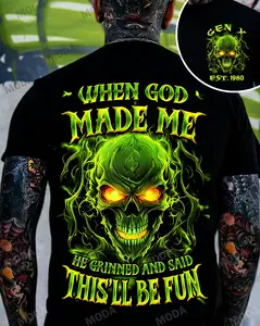 Chaosmoda Generation X When God Made Me He Grinned And Said This'll Be Fun Custom Year Skull T-shirt