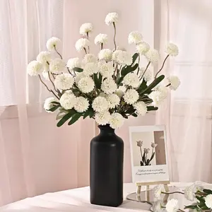 10pcs Fake Flowers Faux Silk Pompon Mums, Bulk Fake Mini Chrysanthemums with Stems, Artificial Kiku Flowers for Vase DIY Centerpieces Bouquet Floral Arrangements Decorations (White)
