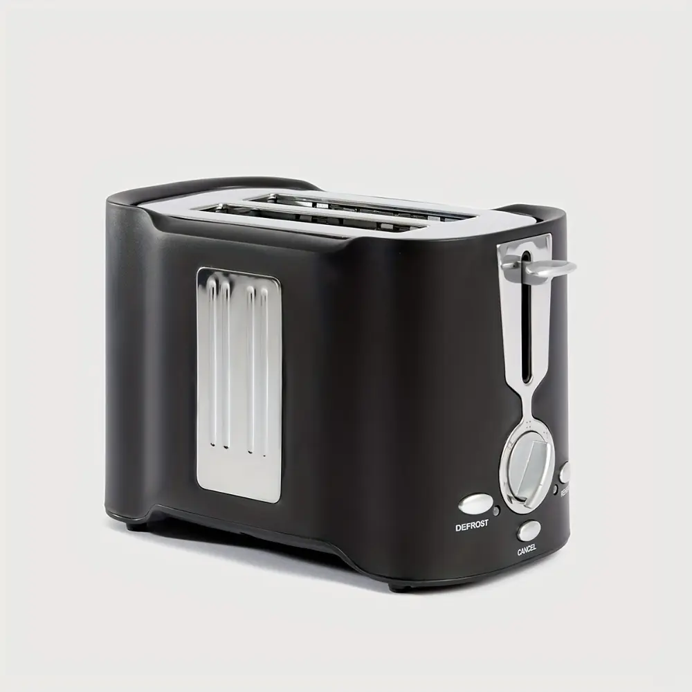 US 2-Slice Stainless Steel Toaster (Black, 120V, 850W) - Wide Slots, Compact Footprint for Small Kitchens, Drop-Down Crumb Tray, Quick Even Toasting, Automatic Shut-Off, Sleek and Modern Design, Control Knobs or Levers, Ideal for Busy Mornings, Dorm Rooms