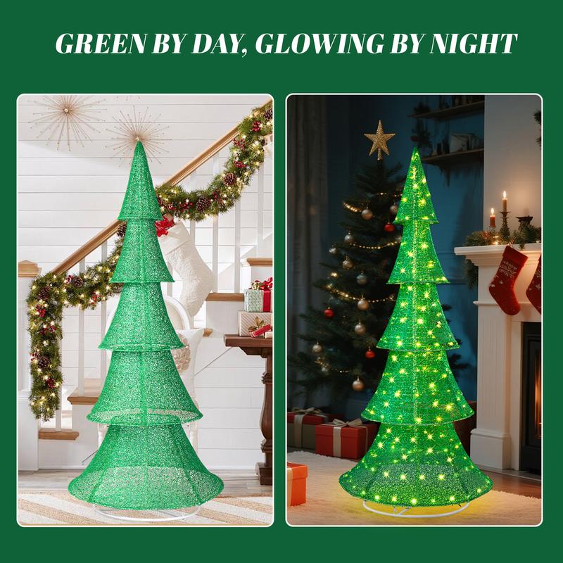 6ft Pre-Lit Pop-Up Christmas Tree with 200 LED Lights, Large Holiday Party Christmas Decoration for Indoor and Outdoor Use, Green