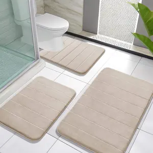 Memory Foam Bath Mat Set 3 Pieces- Super Soft Absorbent Quick Dry Bathroom Rug Sets, Machine Washable Non Slip Floor Carpet for Tub Shower, Vanity & Toilet Base