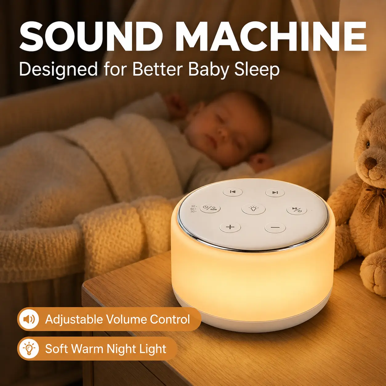 FamiSym White Noise Machine for Baby Sleep, 34 Soothing Sounds & Night Light, Portable Sleep Soother for Newborns, Infants, Nursery, Travel