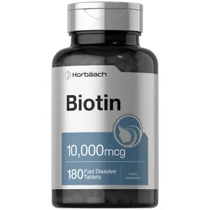 Horbäach Biotin 10000mcg | 180 Fast Dissolve Tablets | For Women & Men | Beauty Supplement | Vegetarian, Non-GMO, Gluten Free