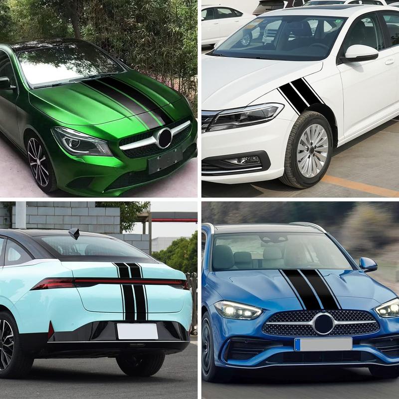 RAVOONY Universal Racing Car Hood Stripe Decal Black and White Waterproof Vinyl Stickers for SUVs Trucks Off-Road Vehicles Exterior Decoration  Indoor Outdoor Use