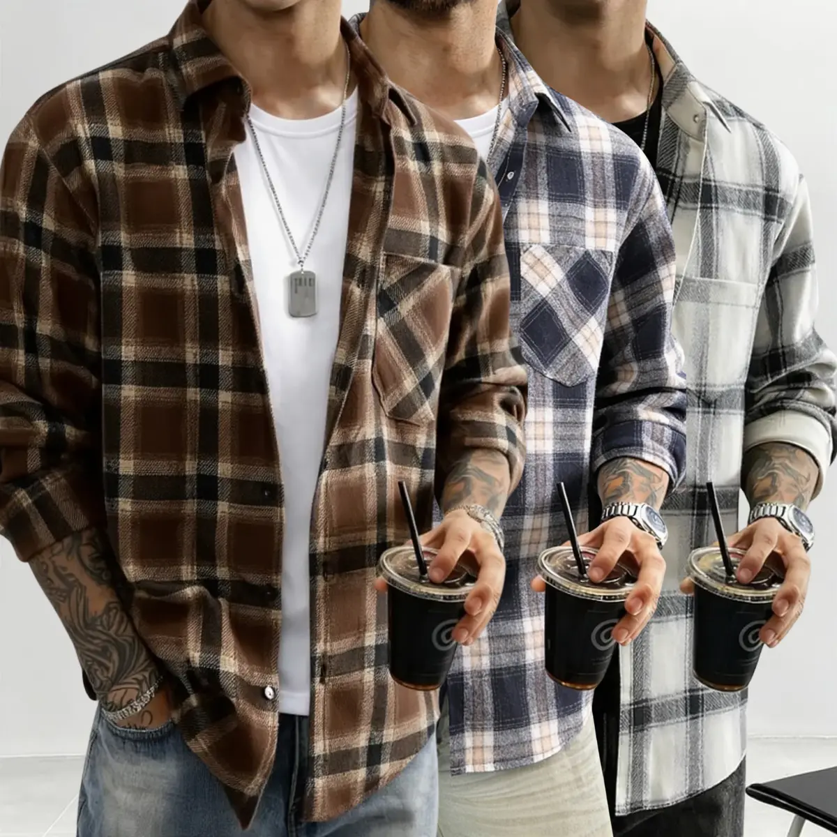 Men's Oversized Vintage Checked Shirt, Casual Long Sleeve Button-Down Top with a Baggy Relaxed Fit, Menswear, Classic, Longsleeves, Button Front Design, Plaid Shirts, Plaid Pattern, Casual Wear