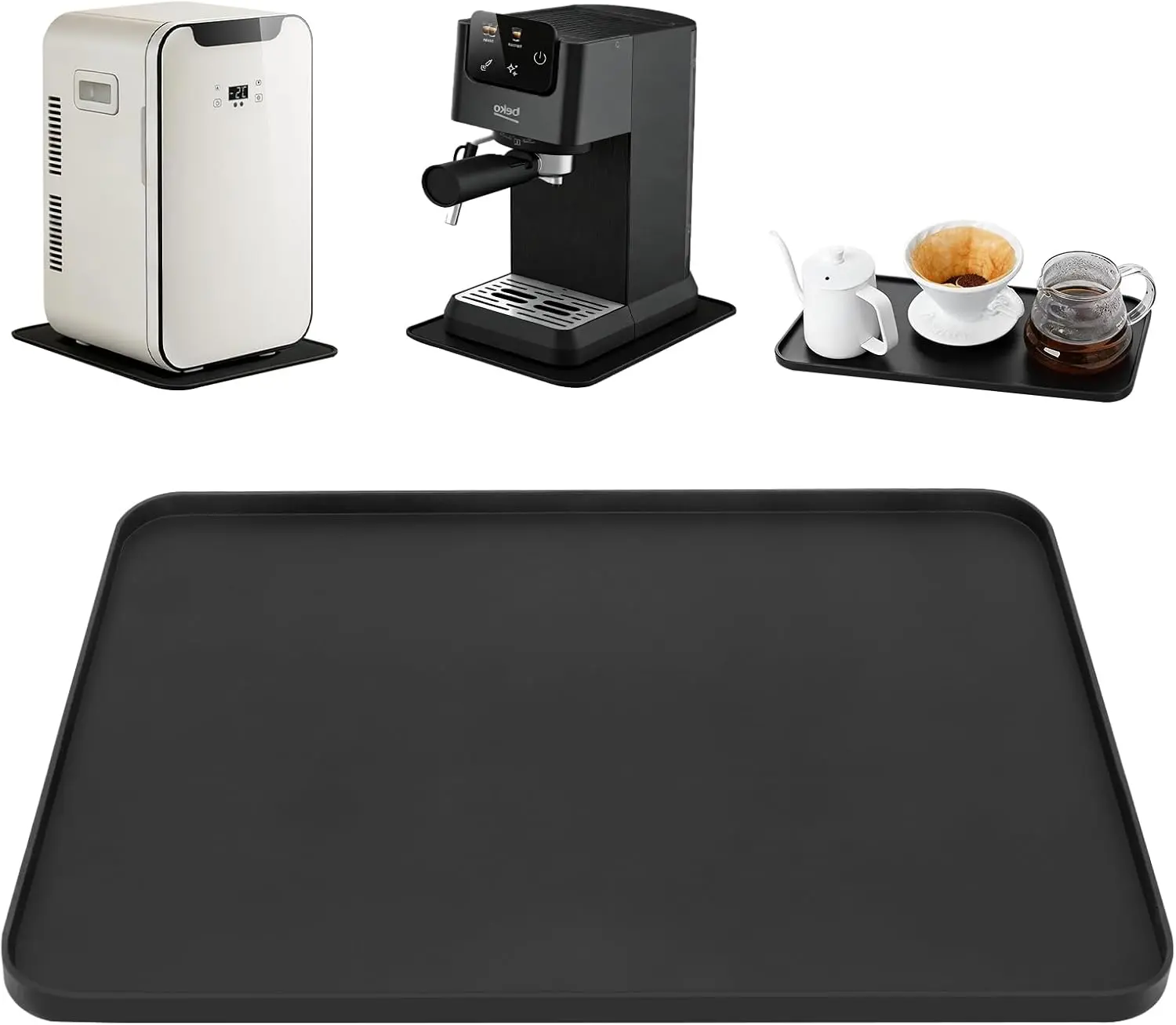 Mini Fridge Silicone Mat  13"x9" – Anti-Spill Convex Edge Mat for Personal Fridge & Cooler Coasters