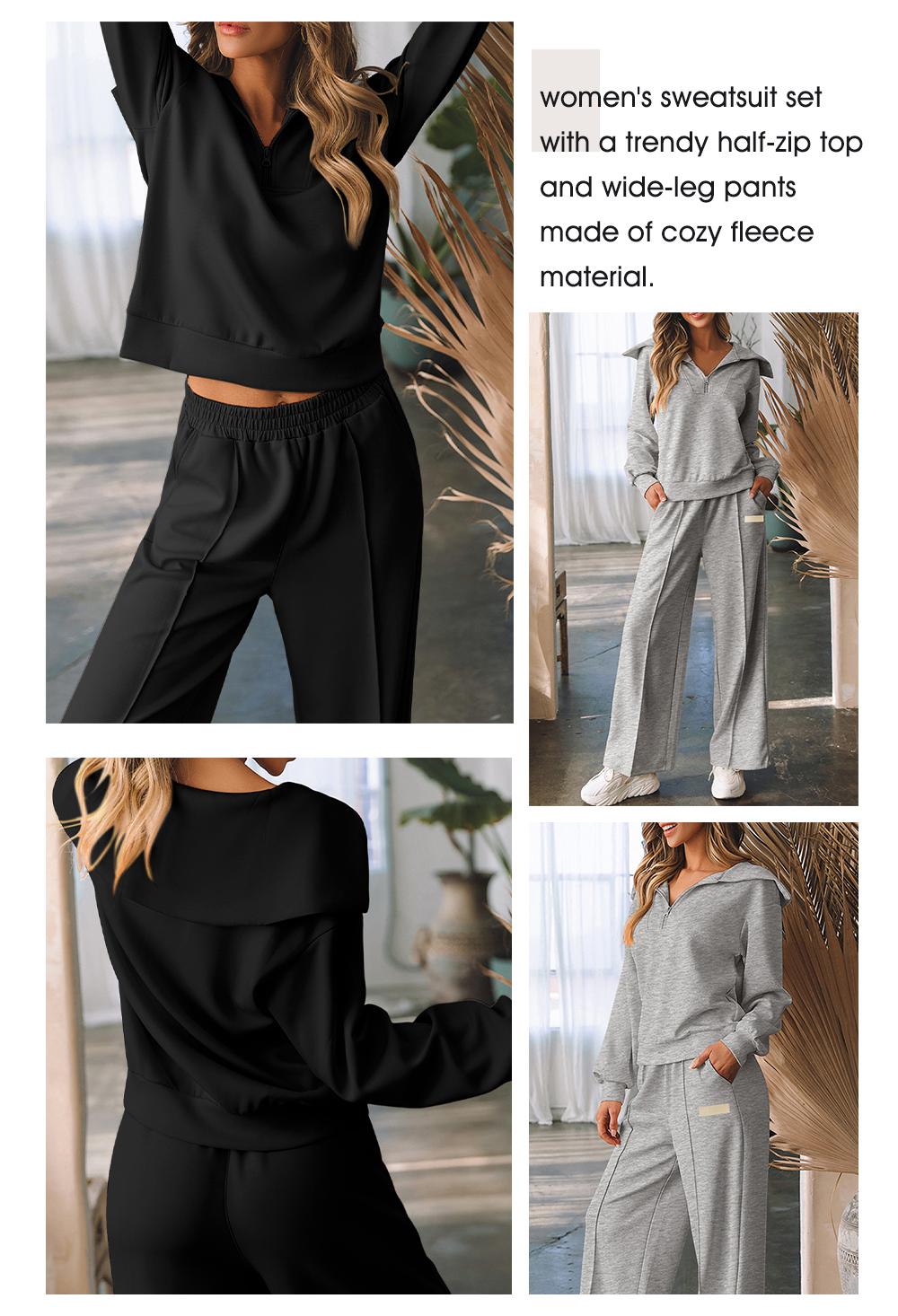 Aleumdr Women's Two-Piece Outfit Half-Zip Sweatshirt & Wide Leg Sweatpants Tracksuit for Autumn Sportswear Running Fitness Loungewear Set