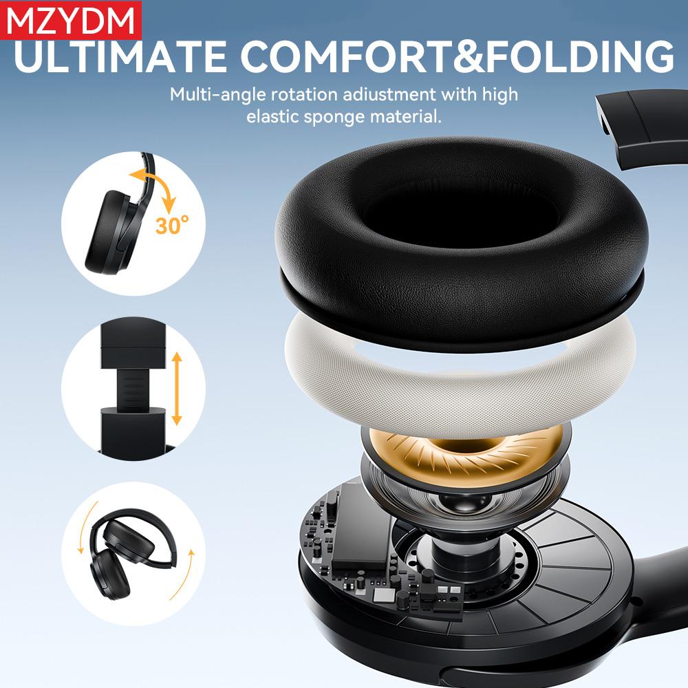 MZYDM Bluetooth Wireless Over-Ear Headphones Foldable Active Noise Canceling Hi-Res Audio 70 Hours Battery Life Lightweight Portable with Microphone for iOS PC Android Ideal for Home Office Business Trips