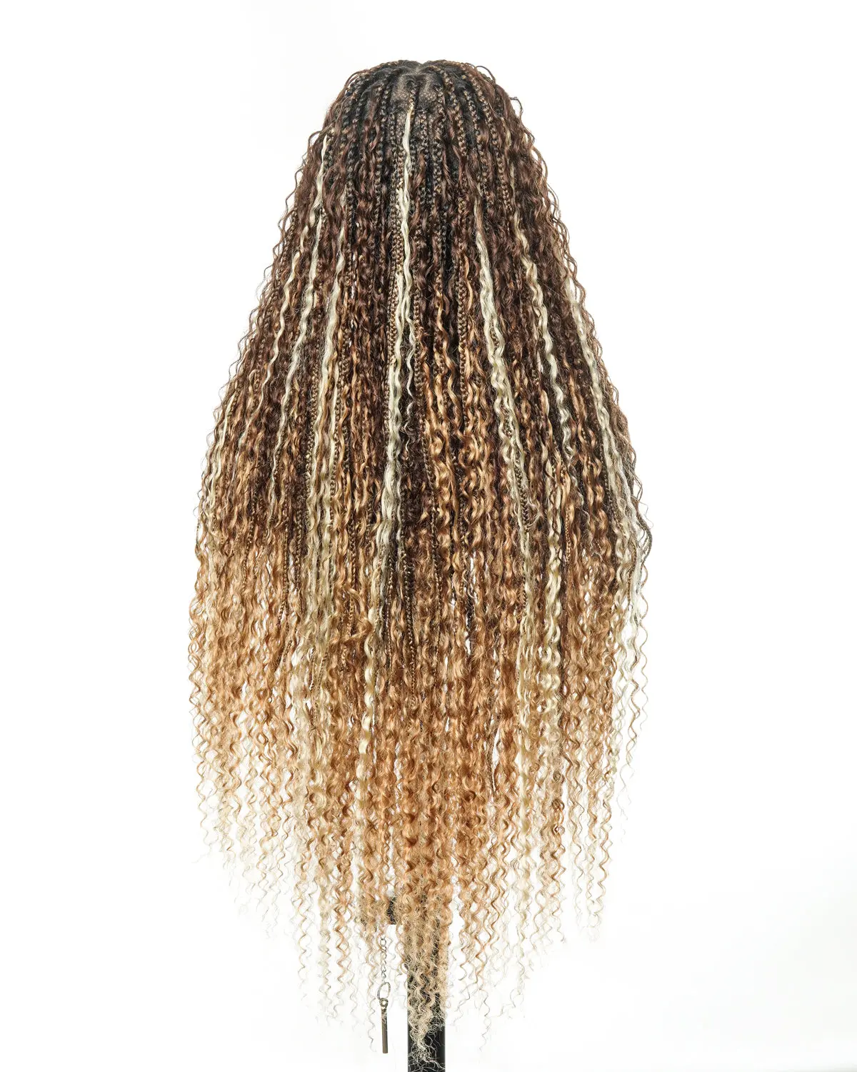 Boho Box Braided Full Lace Wig, 36-Inch Long Luxury Style with Human Hair Boho Curls, Pre-Bleached HD Lace and Baby Hair, Lace Curly Wig