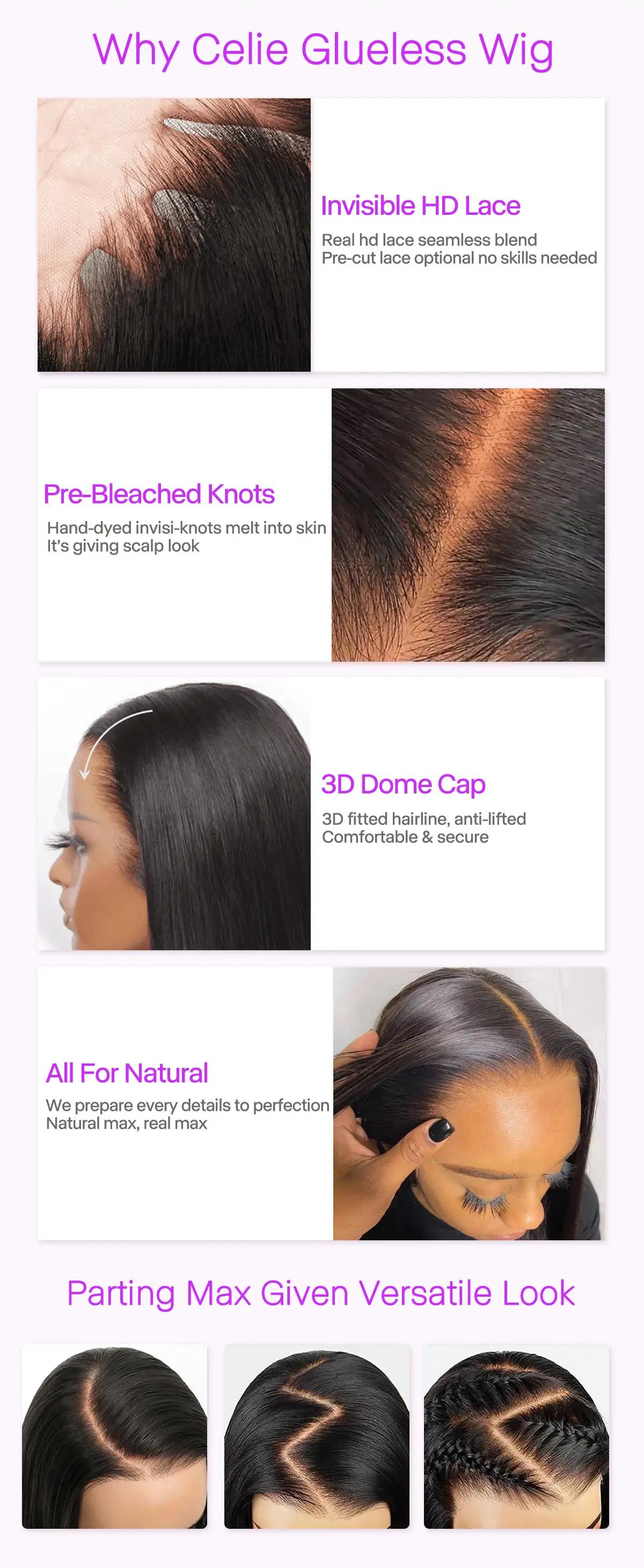 Celie Hair Ombre Brown Highlight 1B/2/30 Butterfly Layered Cut Glueless Wig Blonde Highlight 1B/22 6x5 HD Lace Ready to Go Wigs 200% Density Natural Black Human Hair Closure Wig Pre-bleached Knots & 3D Dome Cap
