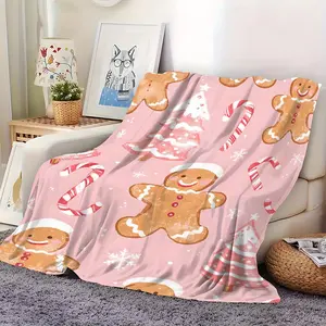 Aura Blankets Pink Gingerbread Blanket for Christmas Home Daily Use Party Warm Soft 2D Flat Print Gift Ideal for Festive Occasions