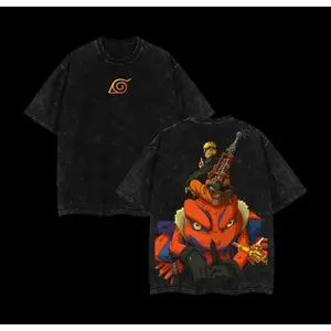 Nanadaime Hokage Naruto x Gamakichi Anime Double Printed Vintage Washed Tee Unisex Oversize Anime Manga Washed Heavyweight Gift For Naruto Fan, Anime Lover