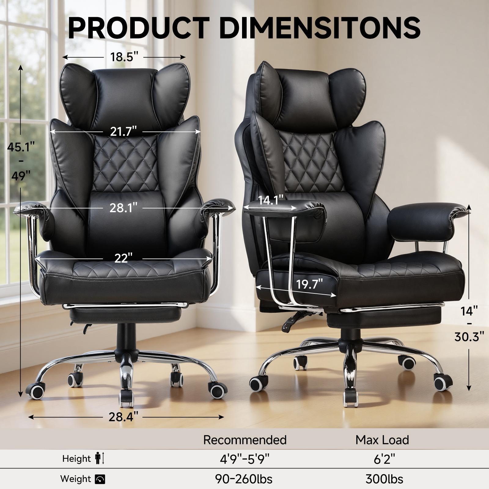 【Dealsforyou】GTPLAYER Big and Tall Office Chair with Pocket Spring Lumbar Support, Ergonomic Comfortable Wide Office Chair with Outward Fixed Soft Armrests and Footrest Adjustable Sofa Furniture Comfy