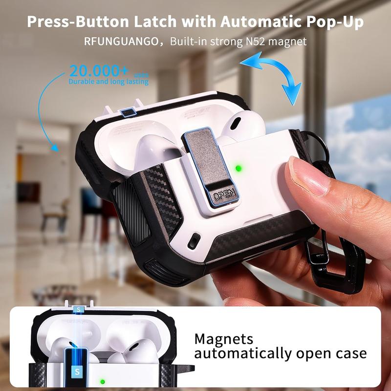 AirPods Pro 3 Generation Case Cover with Cleaner Kit, Military Hard Shell Protective Armor with Lock for AirPod Gen 3 Charging Case 2021,Front LED Visible,White