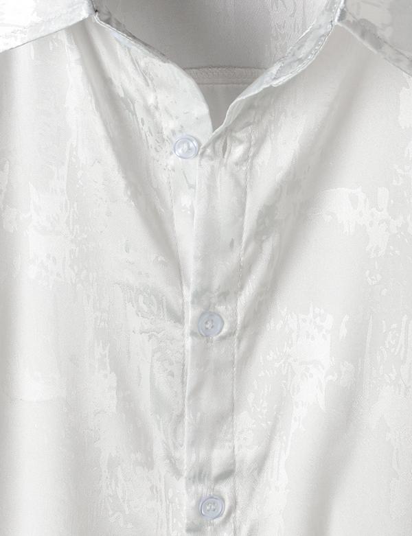 ZEROYAA Men's Shiny Luxury Silk Satin Jacquard Dress Shirt Short Sleeve Button Up Shirts for Party Prom ZEROYAA Men's Shiny Luxury Silk Satin Jacquard Dress Shirt Short Sleeve Button Up Shirts for Party Prom