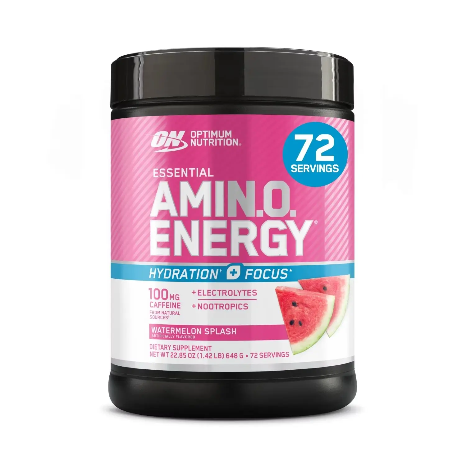 OPTIMUM NUTRITION Amino Energy + Focus Vitamin Pre-Workout Powder, Watermelon Splash, 1.42 lbs (72 Servings) - 100mg Caffeine, BCAA-Rich, Mineral-Infused (Chloride, Sodium), Sugar-Free, Energy Boost, Hydration, Athletic Dietary Supplement Drink Healthcare