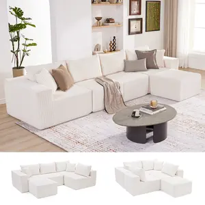 【Test】135.4" Cloud Couch Sectional, Modular Sofa with Deep Seat, Plush Corduroy L Shaped Boneless Couch, Convertible Sectional Couches for Living Room, 5Seat