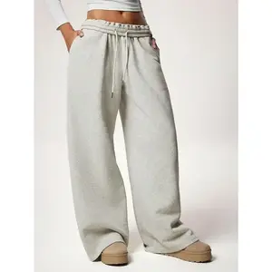 Autumn/Winter New Thermal Lined Thick Casual Versatile High Waist Elastic Waist Loose Wide Leg Sweatpants Plus Size Clothes Women Womenswear Fit Fabric