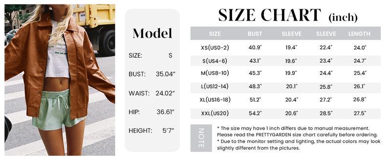 PRETTYGARDEN Women's Faux Leather Motorcycle Jacket Trendy Fall Spring Clothes Oversized Zip Up Winter Coat Outerwear Long Sleeve Drop Shoulder Plain Pattern Casual Chic Edgy Style