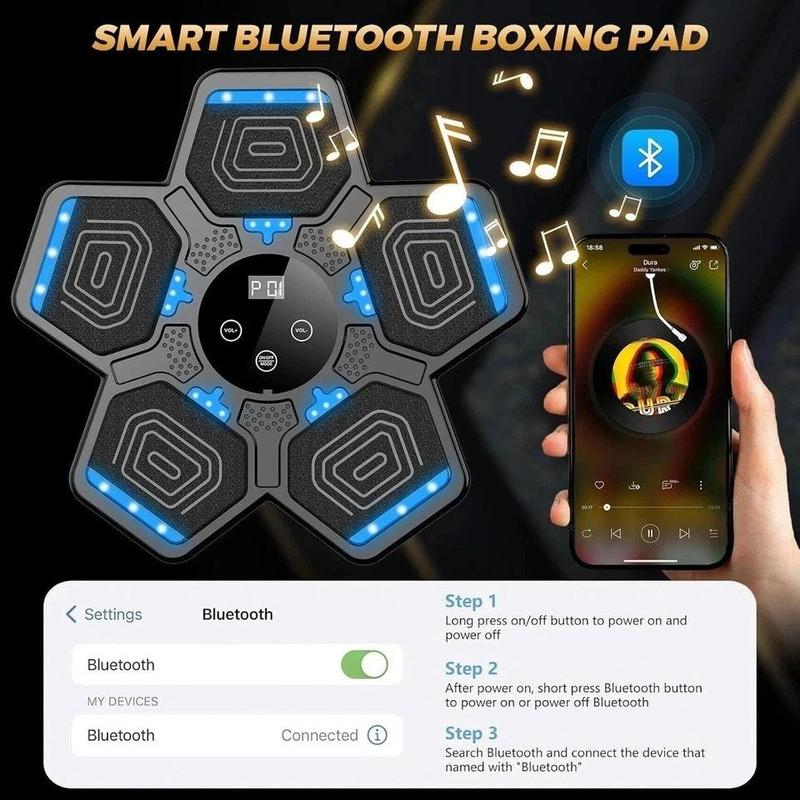 Smart Bluetooth Music Boxing Pad 13.9 inch Wall-Mounted Punch Training Machine with 9 Modes LED Lights Impact-Resistant Adult Fitness Equipment
