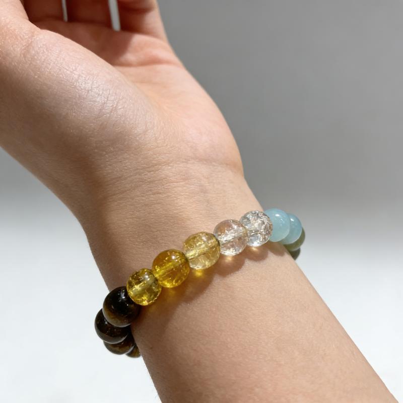 Crystal Money Attraction Bracelet with Tiger Eye, Malachite & Citrine Beaded Jewelry for Prosperity, Ideal Gift Jewelry for Men and Women, Mother's Day Gift