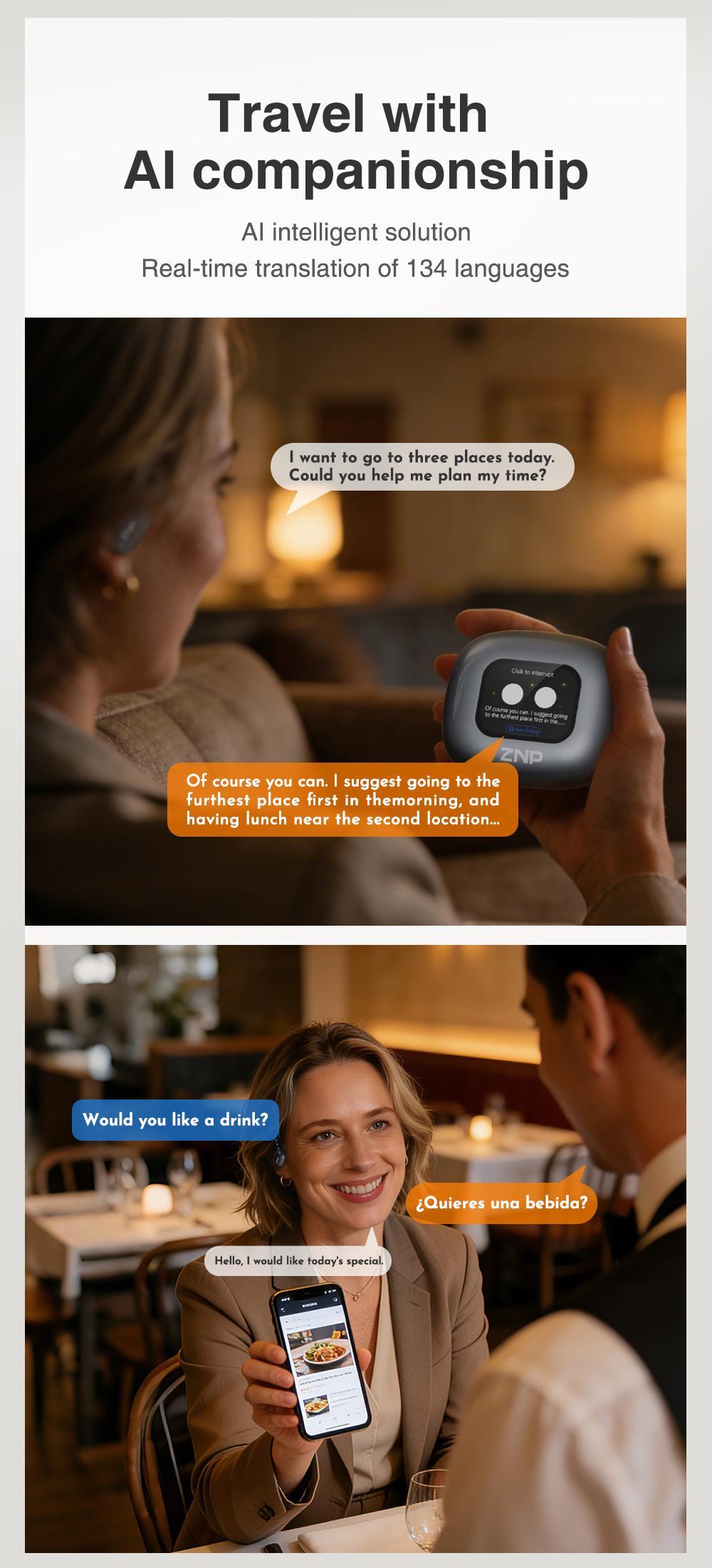 ZNP N01-Smart Dialogue Headphones, Supports conversational interaction, emotional companionship, answering questions, and providing inspiration. Features an open-ear design, Hi-Fi sound quality, and comes with a dedicated app