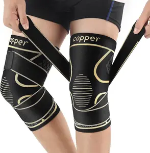 Copper Knee Braces Set with Strap for Knee Pain (2 Pack) - Adjustable Breathable professional Knee Support & Stabilizer, Knee Compression Sleeve for Arthritis, ACL Meniscus Tear, Joint Pain Relief, non-slip Durable Knee Wrap Pad for Work, Running, Gym