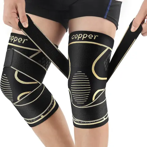 2-Pack Copper Knee Braces with Adjustable Strap - Professional, Breathable, Non-Slip, Durable Knee Support Stabilizer, Compression Garment Sports Sleeves & Support for Arthritis, ACL Meniscus Tear Relief, Running