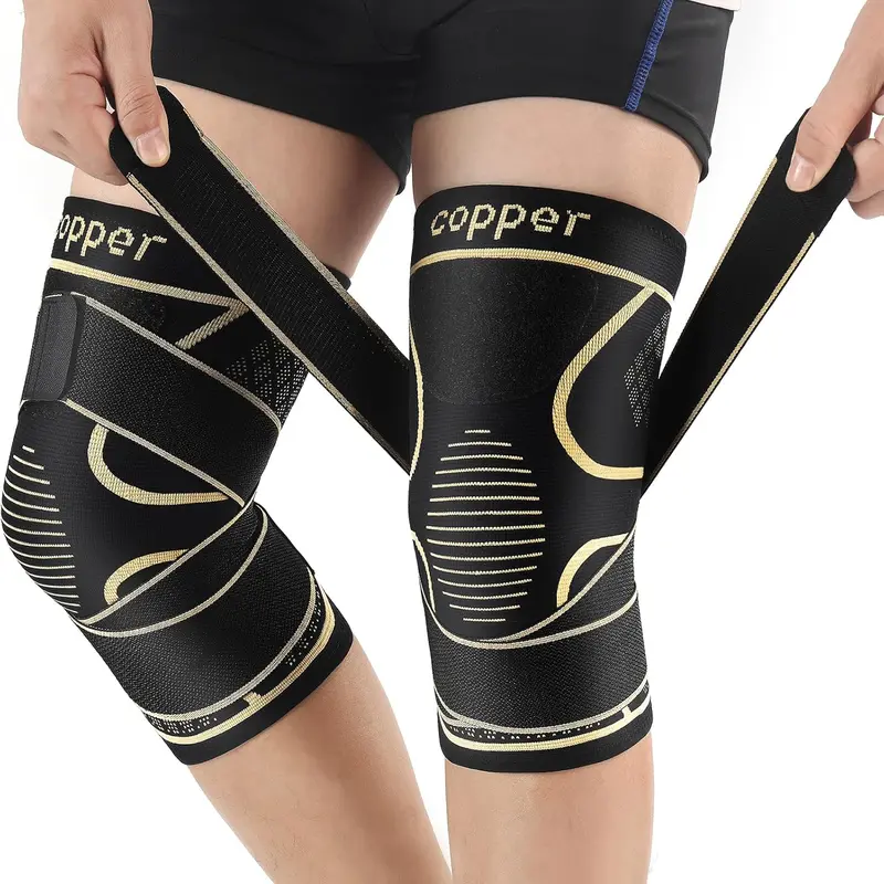 2-Pack Copper Knee Braces with Adjustable Strap - Professional, Breathable, Non-Slip, Durable Knee Support Stabilizer, Compression Garment Sports Sleeves & Support for Arthritis, ACL Meniscus Tear Relief, Running