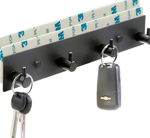 Key Hooks for Wall, Self Adhesive Key Holder for Wall with 2 Self-Adhesive Tapes, No Damage Key Holder Rack for Wall with 4 Key Hooks for Entryway, Door, Bathroom, Kitchen