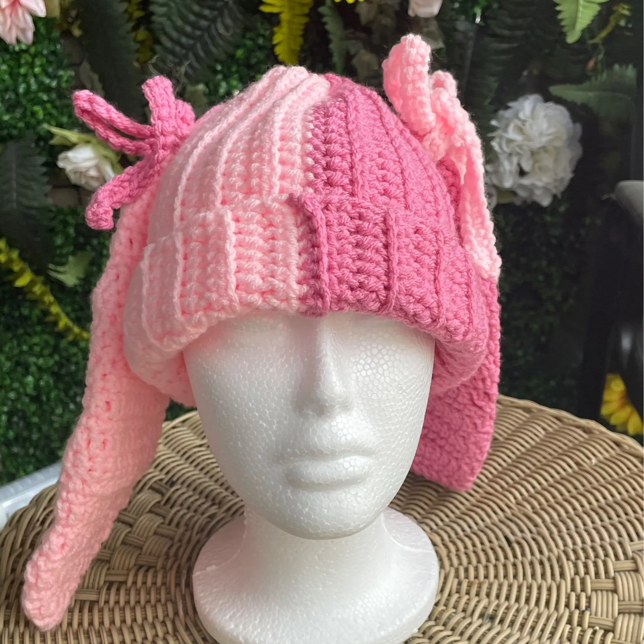 Coquette Bunny Ear Beanie | Floppy Bunny Beanie with detachable ribbons | Crochet rabbit hat