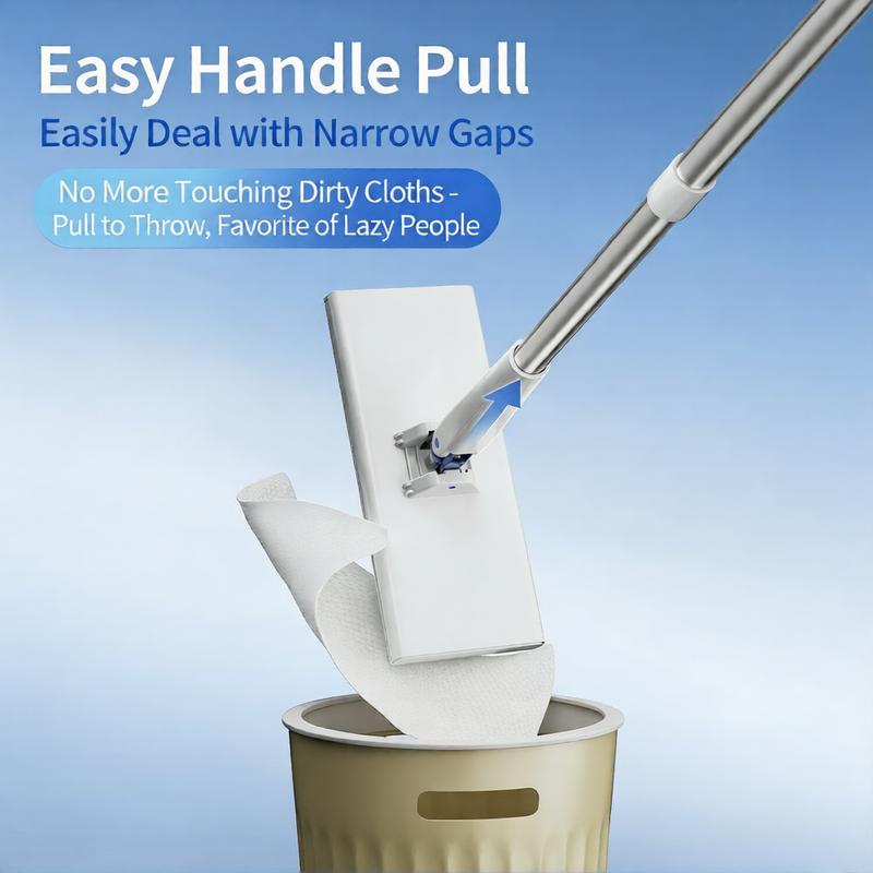Hands-Free Press Mop, Uses Disposable Face Towel, Extra-Long Handle for Dry and Wet Cleaning