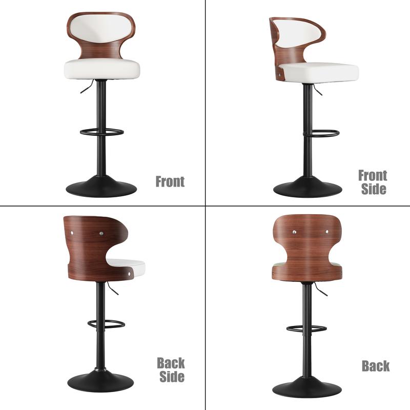 Bar Stools Set of 2 Seat Adjustable Height 24.5-33.5IN - Bentwood Swivel Barstools with Back & Footrest - PU Leather Upholstered Bar Chair for Bar, Kitchen, Dining Room