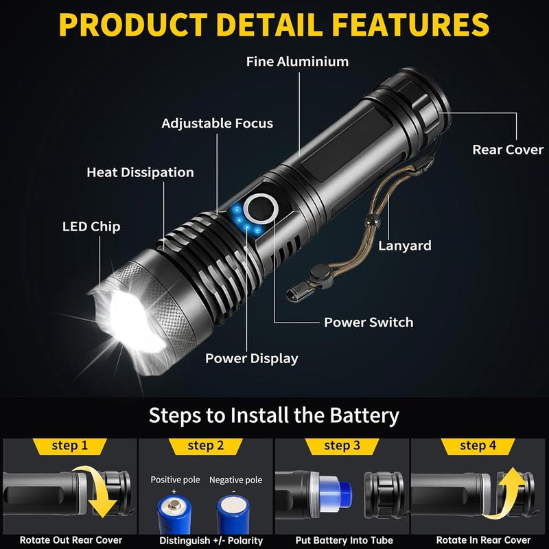 Rechargeable LED 90,000 High Lumens Flashlights,2 Pack Super Bright Flash Light with Cob,3 Modes Waterproof Powerful Flashlight for Home,Camping