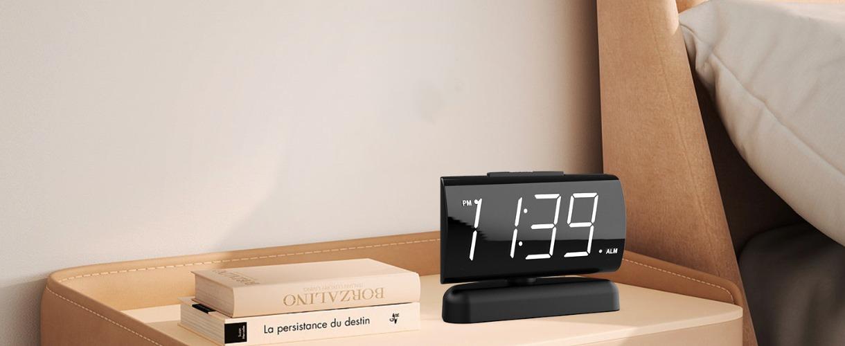 MANY Jombo 1.8-Inch LED Digital Clock with 90° Rotation - Red Display Screen, Adjustable Angle, Modern Desk Alarm Clock
