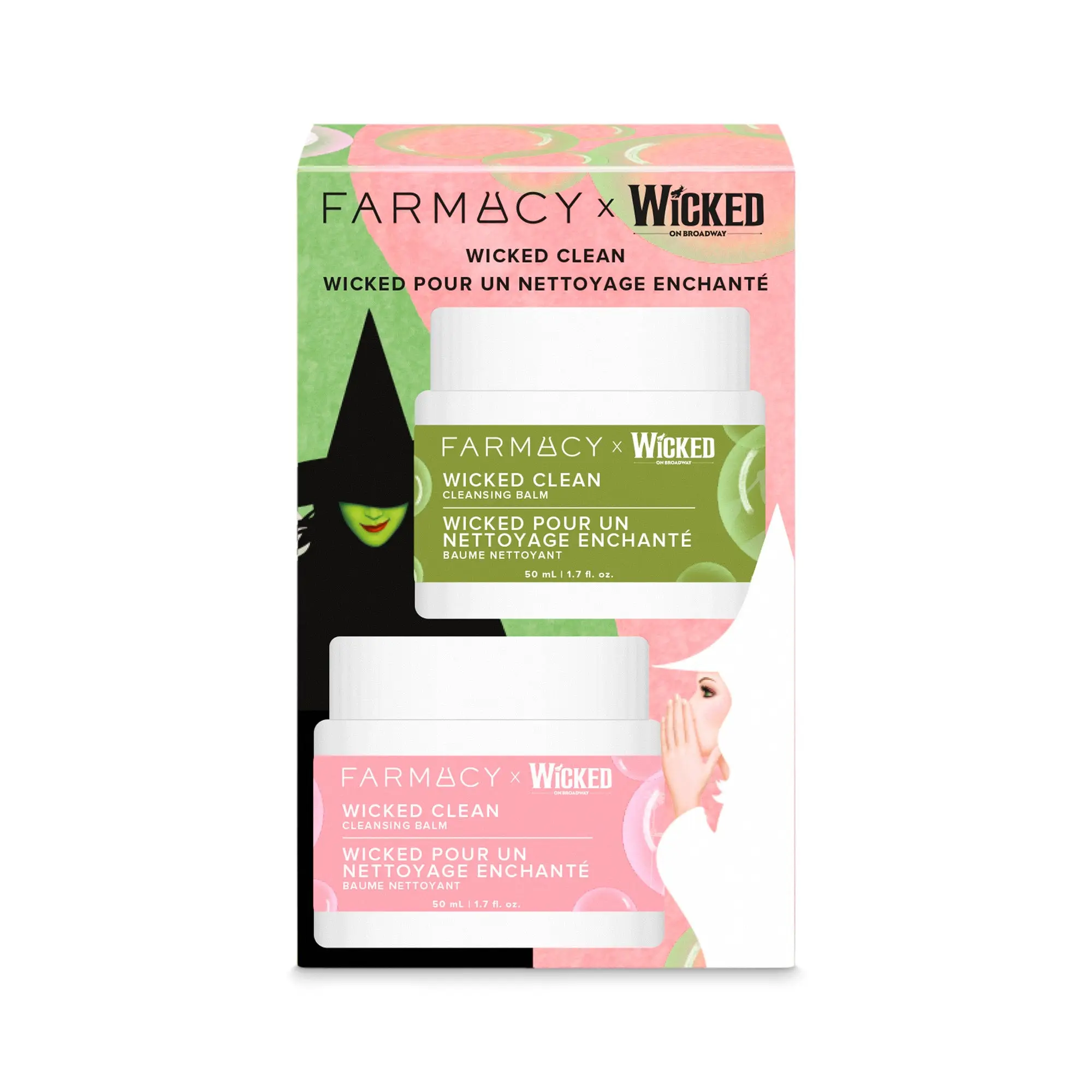 Farmacy Beauty x WICKED Green Clean Limited Edition Hydrating Cleansing Balm, Multi-Pack Facial Makeup Remover with Papaya, 2 x 50 ml, Soft Skin, Super Greens, Wipe, Adults, Skin Detox, Sun Protection, Natural Beauty, Massage Apply, Sunflower, Oil, Gentle