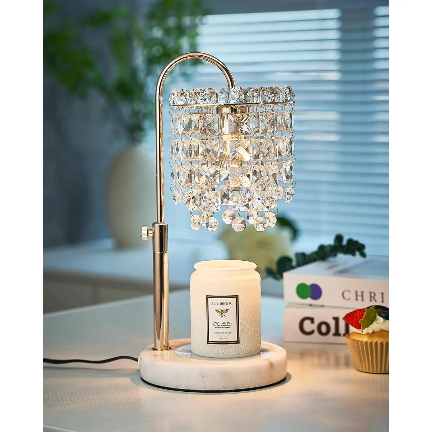 Candle Warmer Lamp with Timer Dimmer Adjustable Height Candle Warmer with Marble Base for Jar Candles,Candle Lamp with 3 Bulbs for  Home Decor, Women Mom Christmas Birthday Gifts,