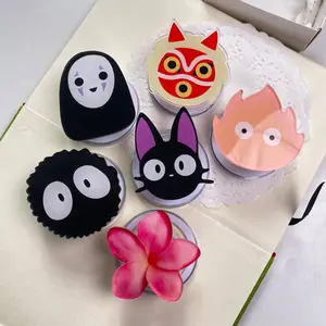 Aesthetic Japanese Anime Phone Holder - Cute Studio Inspired Phone Grip - Black Cat with Purple Ears & Red Mask Design - Kawaii Tech Accessory for Teen Girls & Students Wireless
