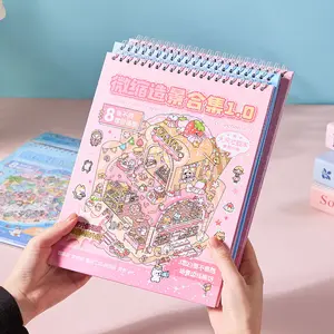 Miniature Scene Sticker pink Book (Medium Size) – Fairy Island Theme, Multi-Sheet Rainbow Island Series for Journaling, Scrapbooking, Stress Relief & Holiday Decorations