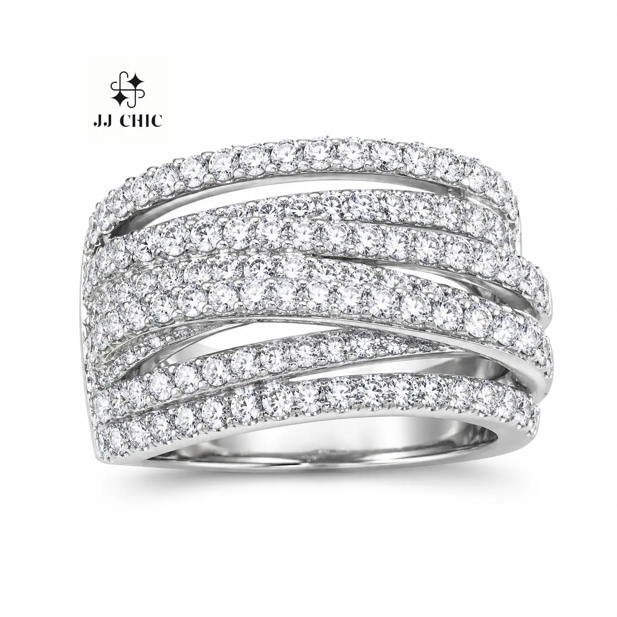 JJ CHIC Women's  Wrap-Around Ring, Luxury Jewelry for Gifts, Refined Elegance for Formal Events, Sparkling Stones, Hypoallergenic & Comfortable Fit